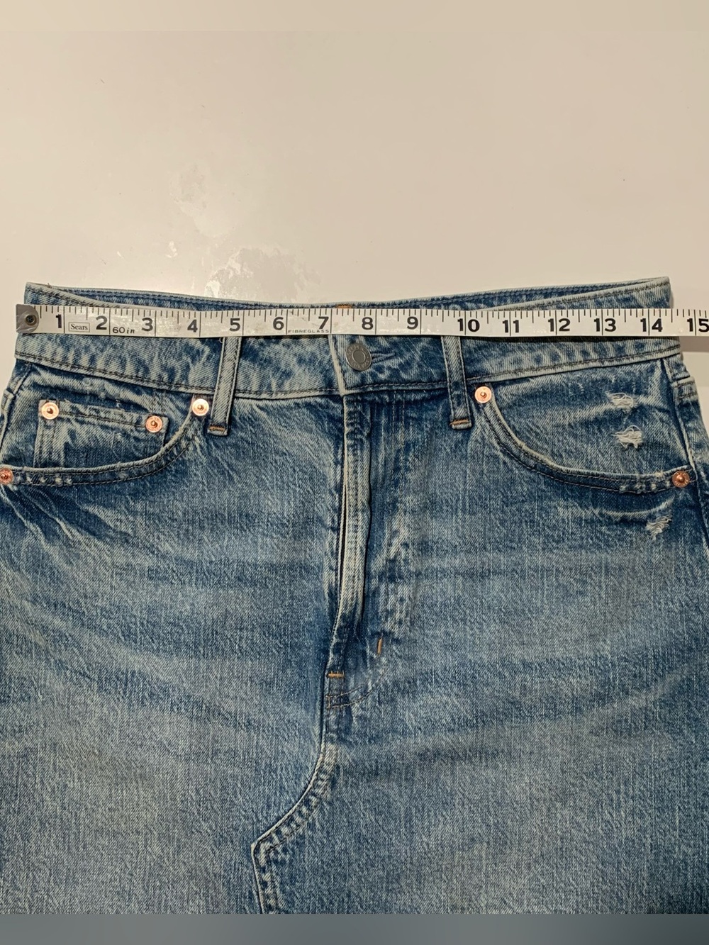 GAP Light Blue Wash Denim Pencil Skirt, Raw Hem Front Slit Western Boho Tall 6T - Picture 12 of 16